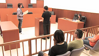 Three Guys And A Teen Get It On In A Courtroom Table